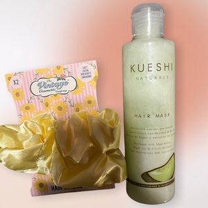 Kueshi Naturals Melon Hair Mask with free 2 Piece Satin Hair Scrunchies Yellow